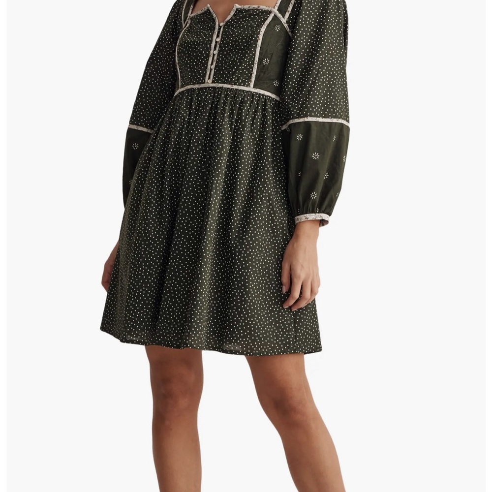 Madewell Floral Mix Long Sleeve Square Neck Minidress in Dark Forest Size 10